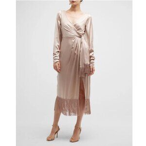 Cinq A Sept Page Fringe-Trim Silk Midi Wrap Dress